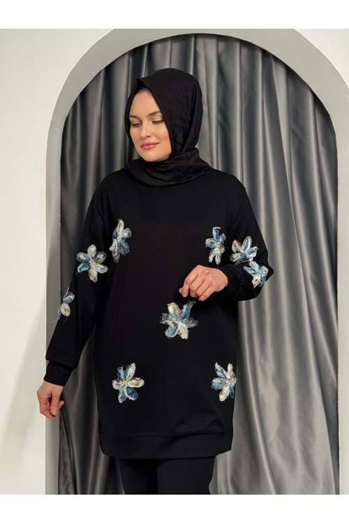 Çiçek Detaylı Oysho Tunik 25826 - Siyah - S - AZRA05419-45418
