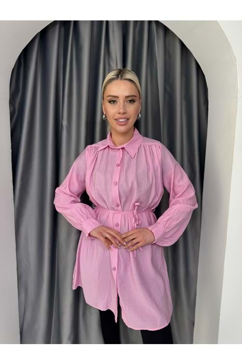 Bağlamalı Basic Gömlek 1002 - Pembe - M - AZRA05438-45620