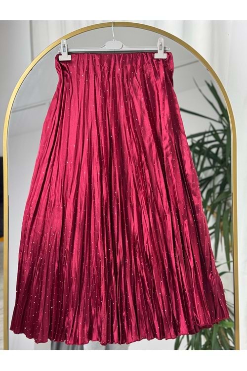 Pullu Taşlı Kraş Etek 1028 - Bordo - TEK BEDEN - AZRA05452-45732