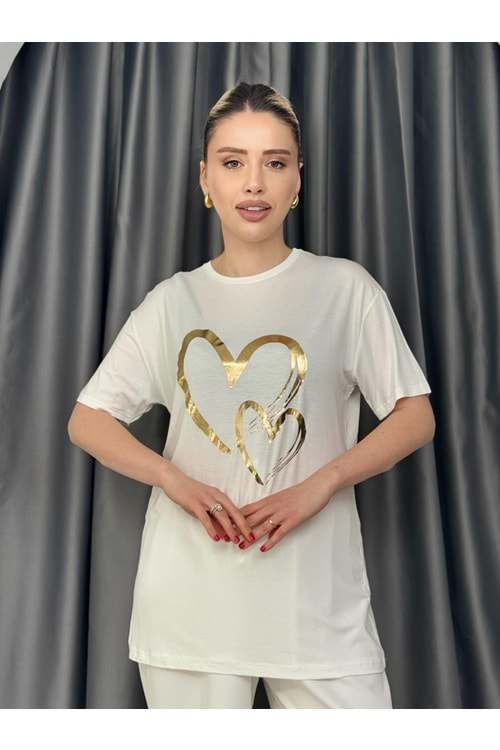 Kalpli Varaklı T-shirt 1108 - Beyaz - L - AZRA05642-46467