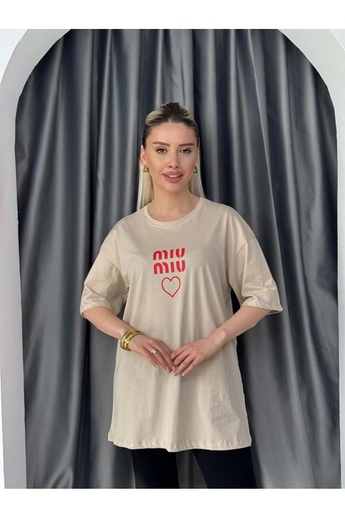 M Baskılı Tşrt 13222 - Bej - L-XL - AZRA05648-46571