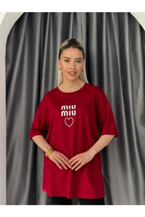 M Baskılı Tşrt 13222 - Bordo - L-XL - AZRA05648-46575