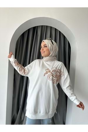 Puane Pul Çiçek Detaylı Tunik 10449 - Ekru - S-M - AZRA04650-Ekru-S-M
