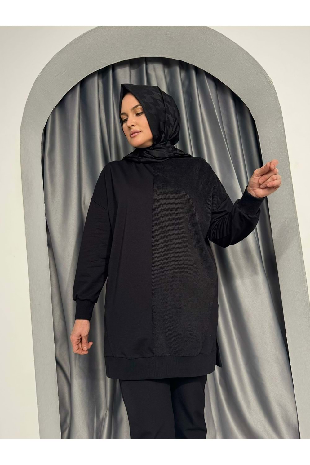 Puane Parçalı Sweat 10569 - Siyah - S-M