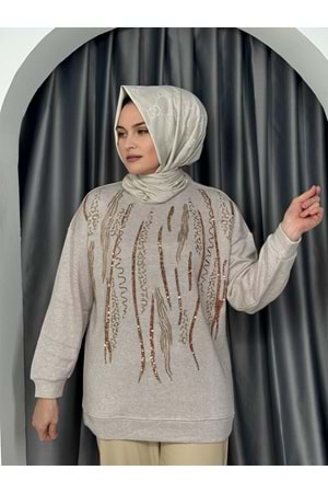 İkoll Zebra ve Nakışlı Kazak 31466 - Taş - TEK BEDEN