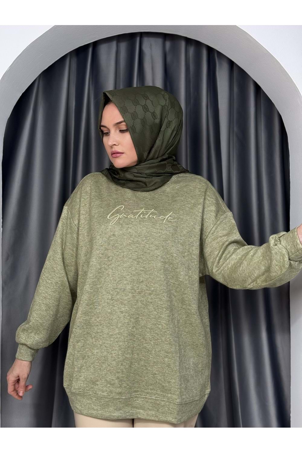 İkoll Sim Nakışlı Tunik 33828 - Haki - TEK BEDEN