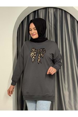 Leopar Fiyonk Detaylı Tunik 25874 - Füme - S-M - AZRA05415-45360